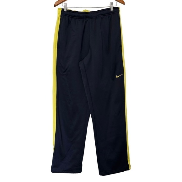 Nike Therma Fit Mens Track Pants Size Large Blue Yellow Pin Stripe Straight Leg - Picture 1 of 11